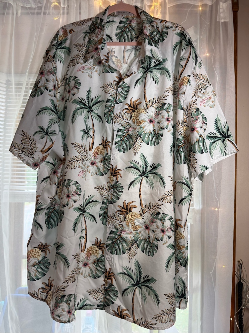 Casual Palm Print Button-Down Shirt - White/Green